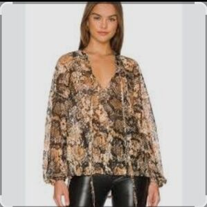 Free People Snake Print Blouse in Brown and Tan